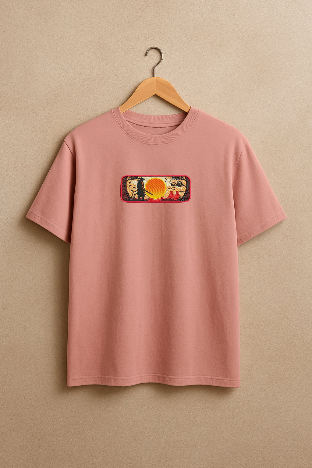Samurai Sunrise Embroidery Design premium oversized t-shirt