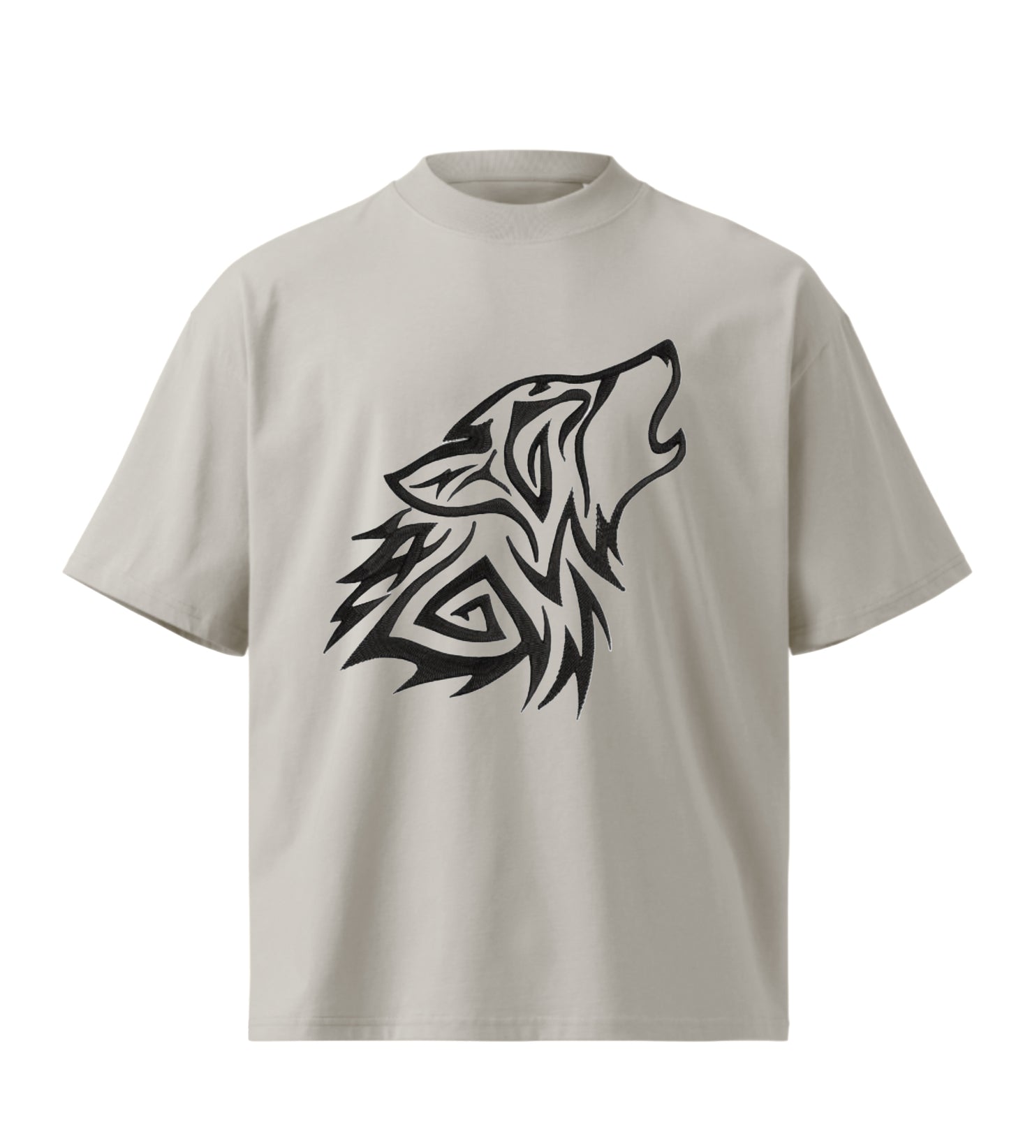 Wolf howling  tribal  embroidery design Premium Oversized T-Shirt