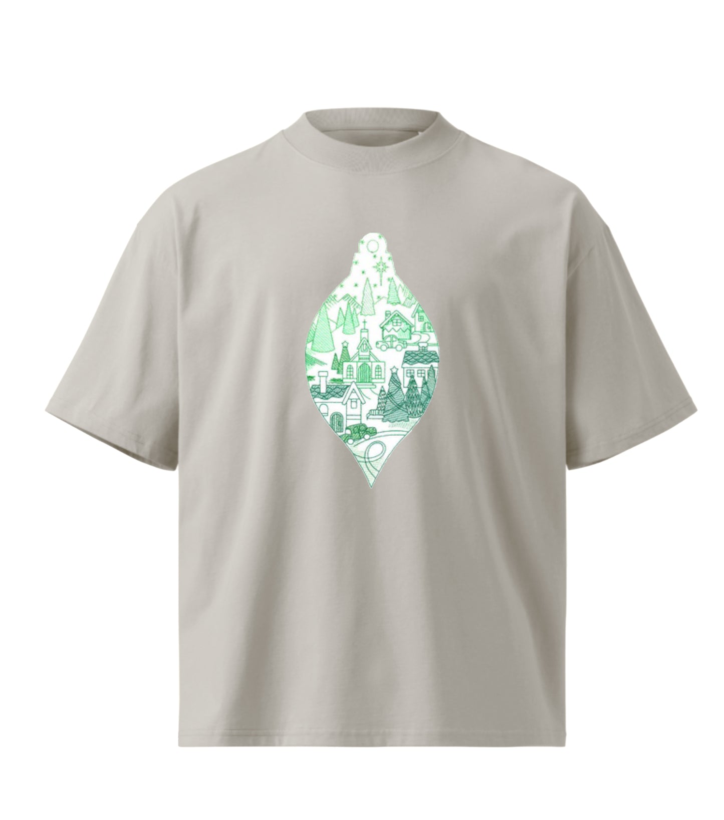 Peaceful Village Ornament Scene  embroidery design Premium Oversized T-Shirt