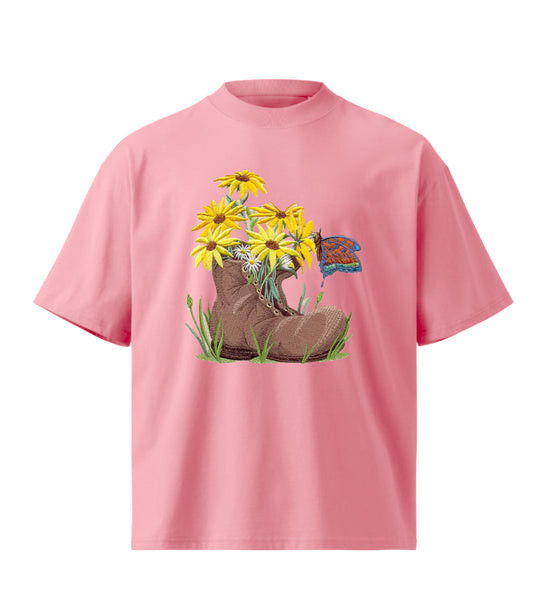 Spring Blooms Flowers With Vase[bloom in Boot]  embroidery design Premium Oversized T-Shirt