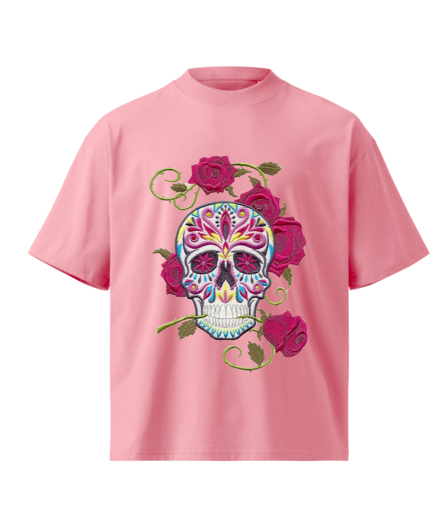 skULL flower  embroidery design Premium Oversized T-Shirt