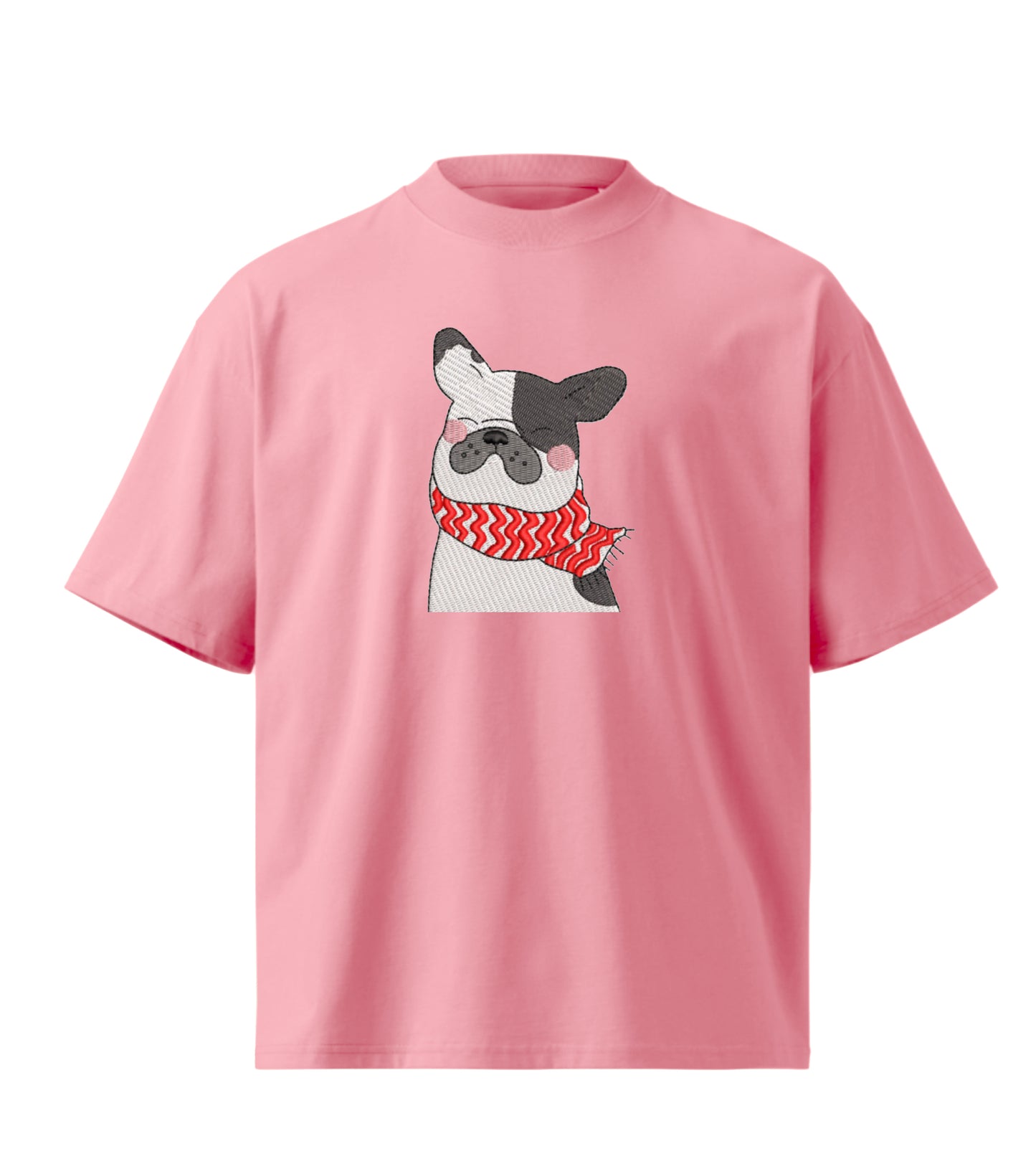 Bulldog Snow embroidery design Premium Oversized T-Shirt