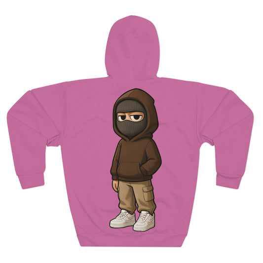 Brown hoodie, a black balaclava Hoodie