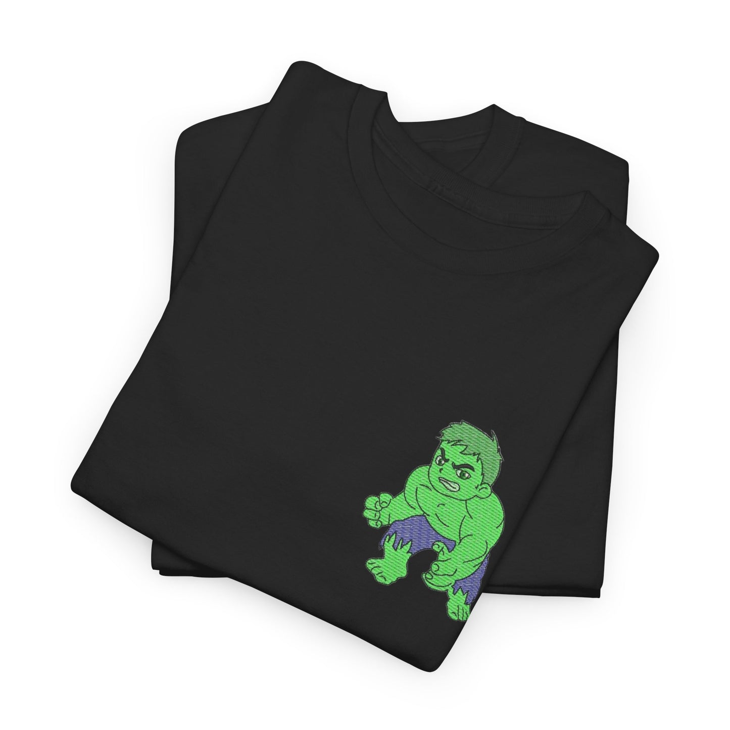Premium Black Cotton T-Shirt with Mini Embroidered Cartoon Hero Design
