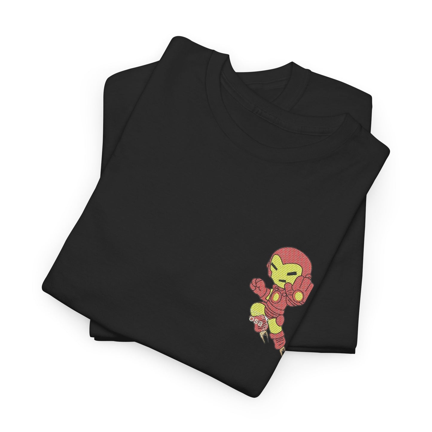 Premium Black Cotton T-Shirt with Mini Embroidered Cartoon Hero Design