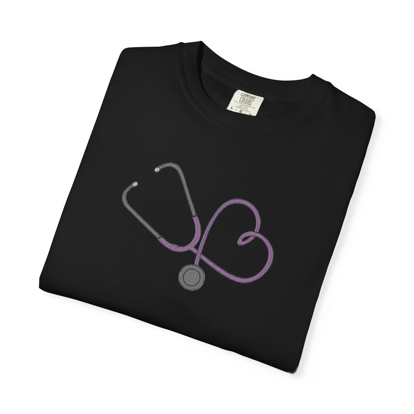 Yellow Embroidered Stethoscope Heart Design Cotton T-Shirt