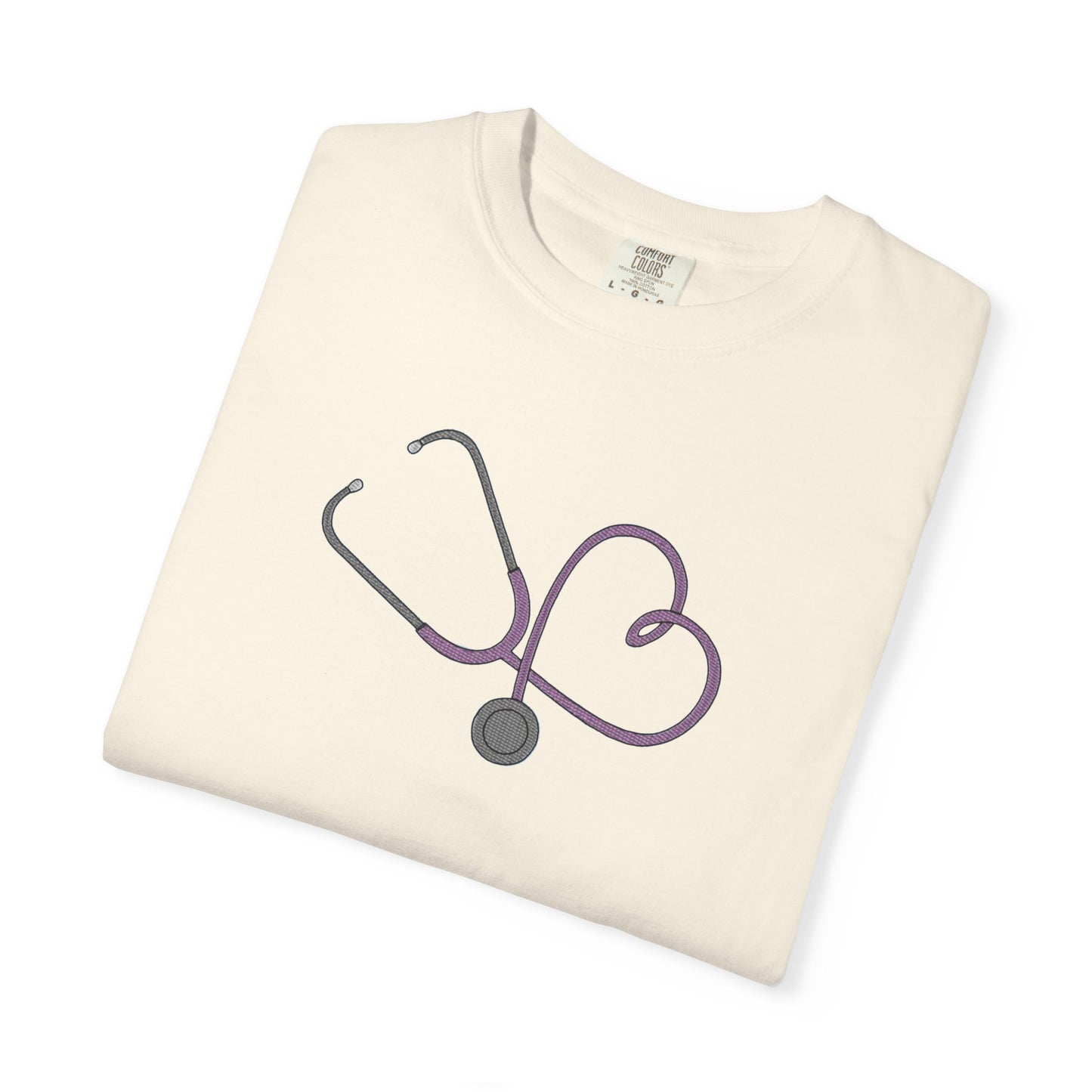 Yellow Embroidered Stethoscope Heart Design Cotton T-Shirt