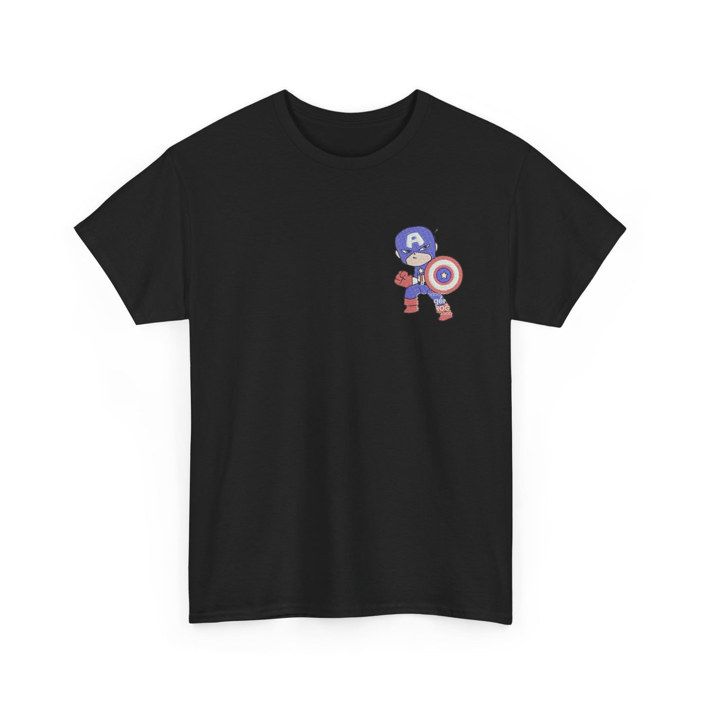 Premium Black Cotton T-Shirt with Mini Embroidered Cartoon Hero Design