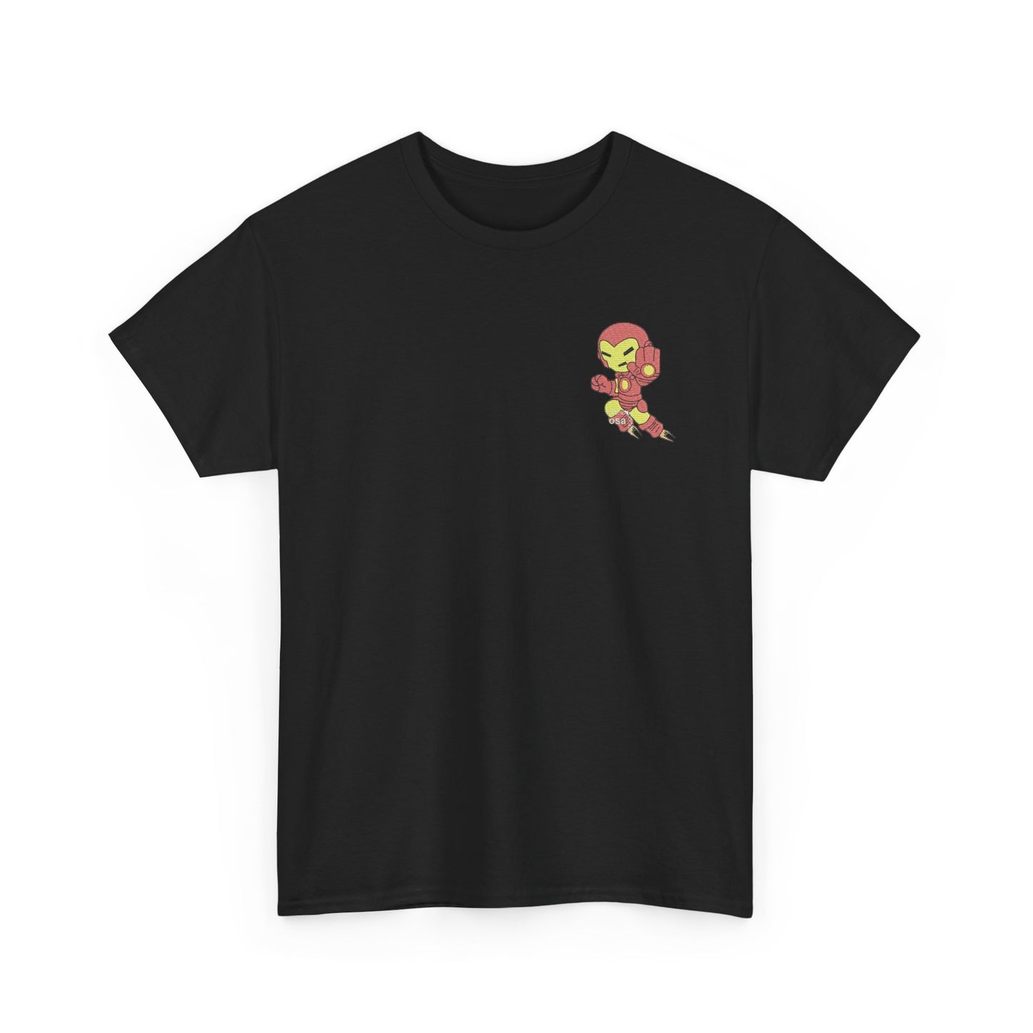 Premium Black Cotton T-Shirt with Mini Embroidered Cartoon Hero Design