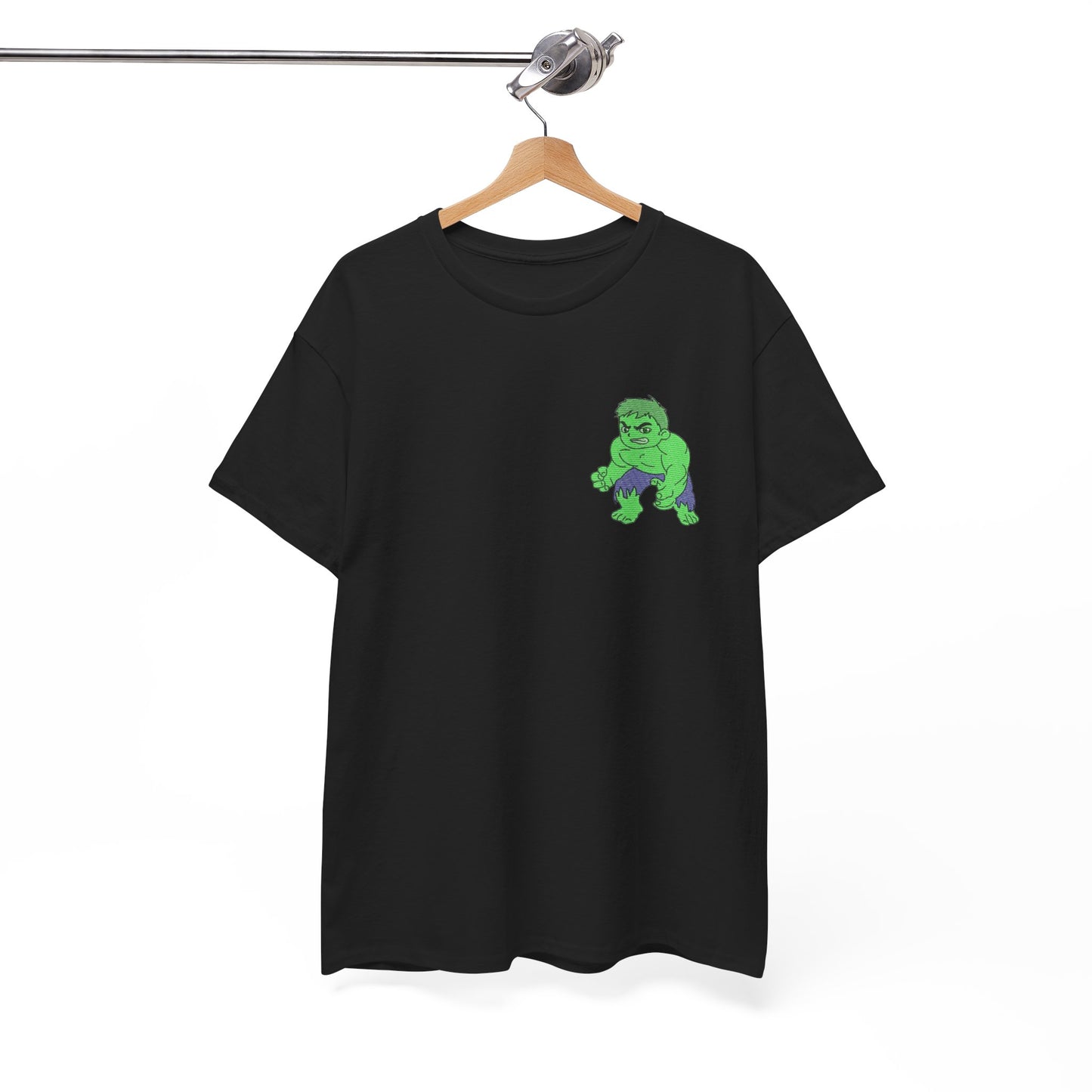 Premium Black Cotton T-Shirt with Mini Embroidered Cartoon Hero Design