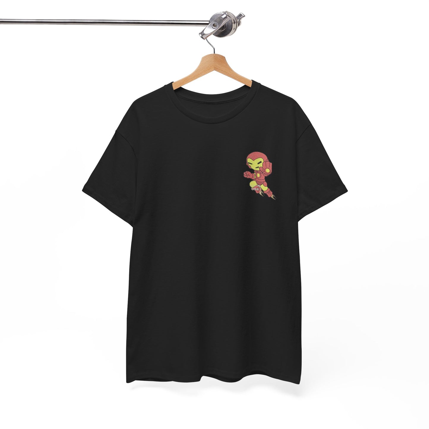 Premium Black Cotton T-Shirt with Mini Embroidered Cartoon Hero Design