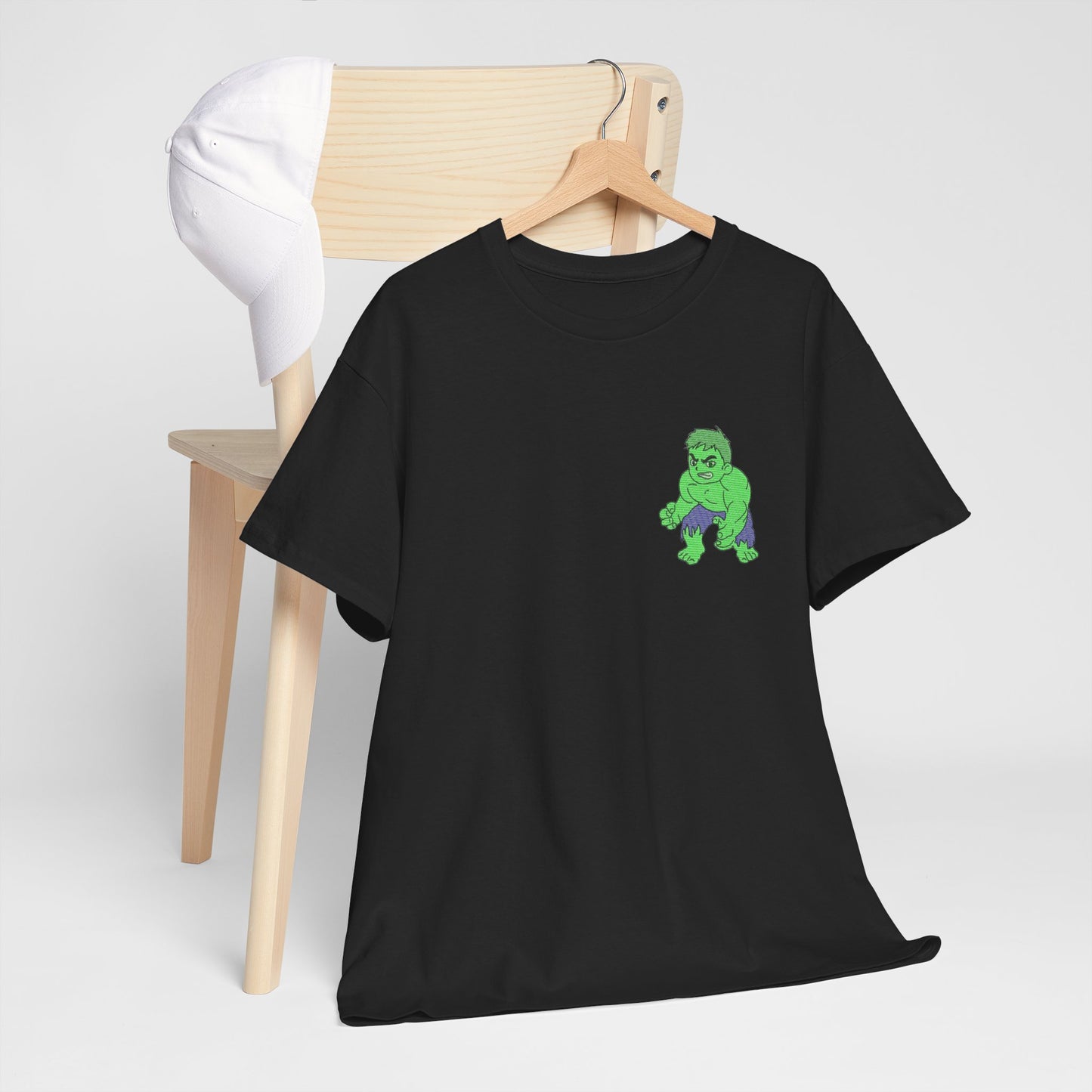 Premium Black Cotton T-Shirt with Mini Embroidered Cartoon Hero Design