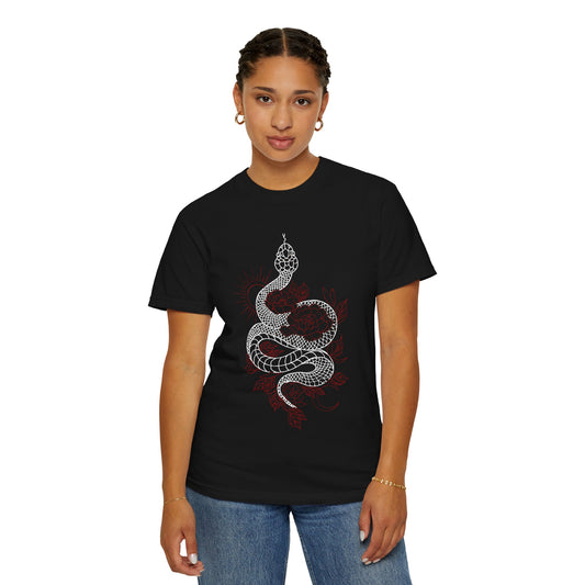 Men’s Graphic Snake Embroidery Cotton T-Shirt (Black)