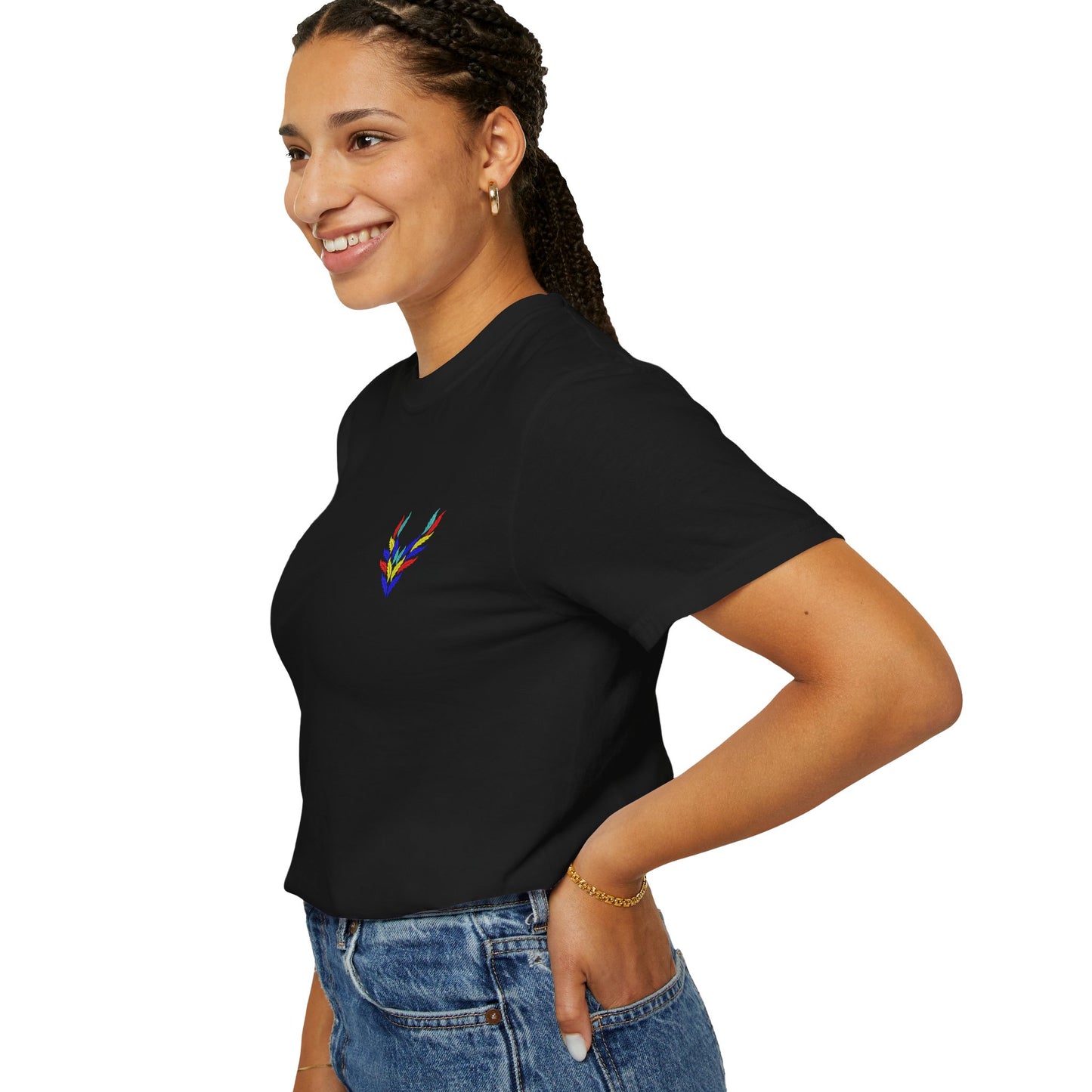 Premium Cotton T-Shirt with Colorful Chest Embroidery