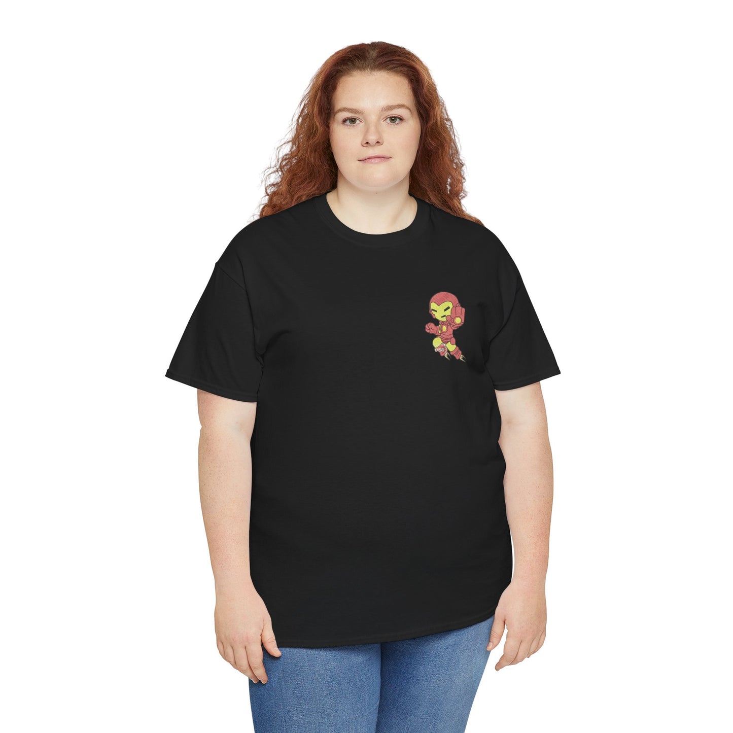 Premium Black Cotton T-Shirt with Mini Embroidered Cartoon Hero Design
